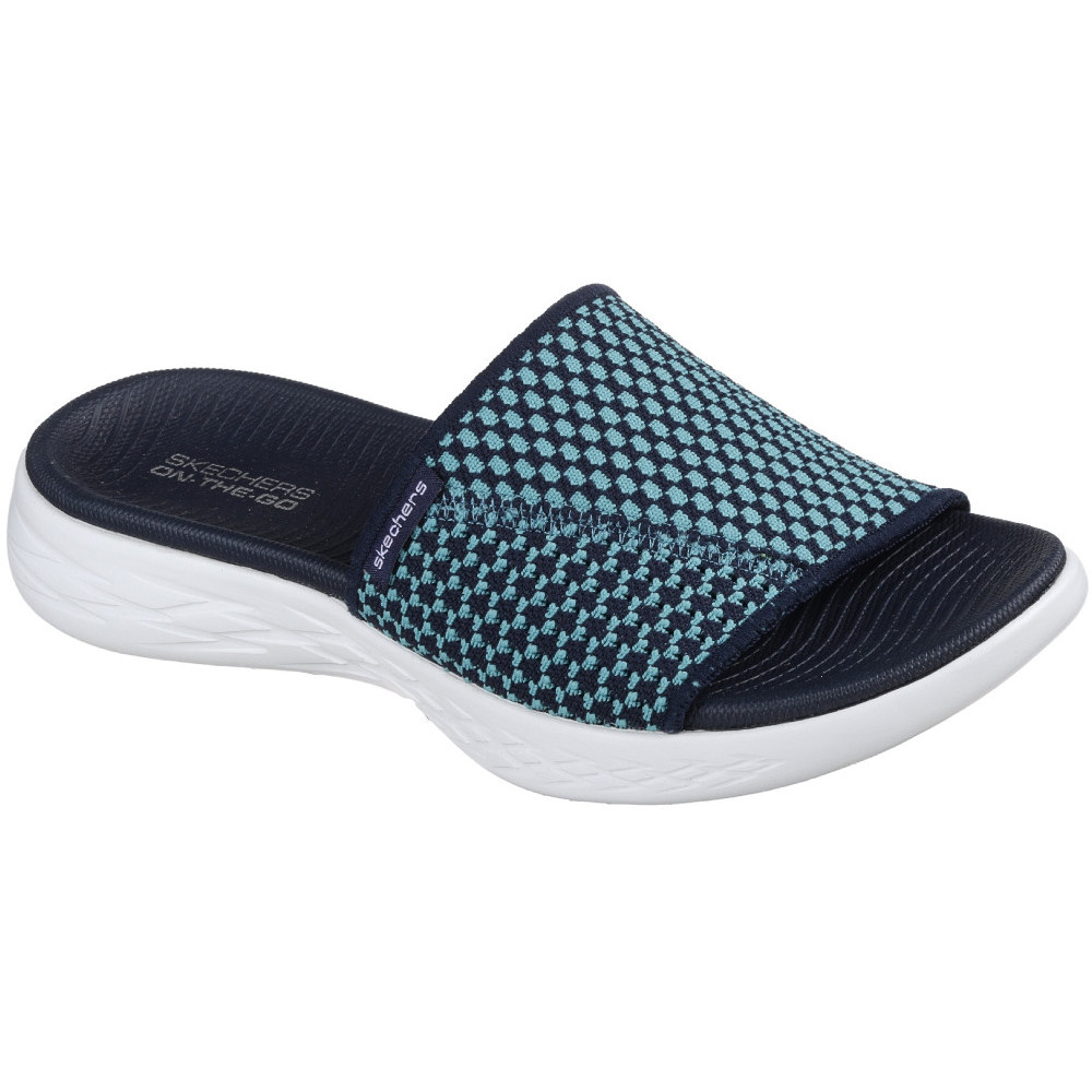 skechers slides blue