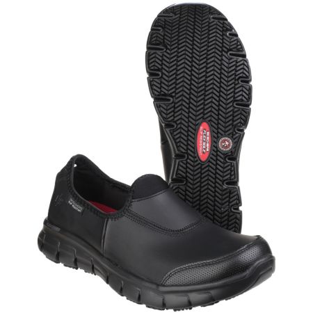 Skechers Work Leather Slip Resistant BLK Black Mens Slip-on Shoes