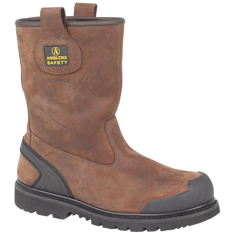 Mens Nubuck Leather Rigger Safety Work Boots Brown | Brookes