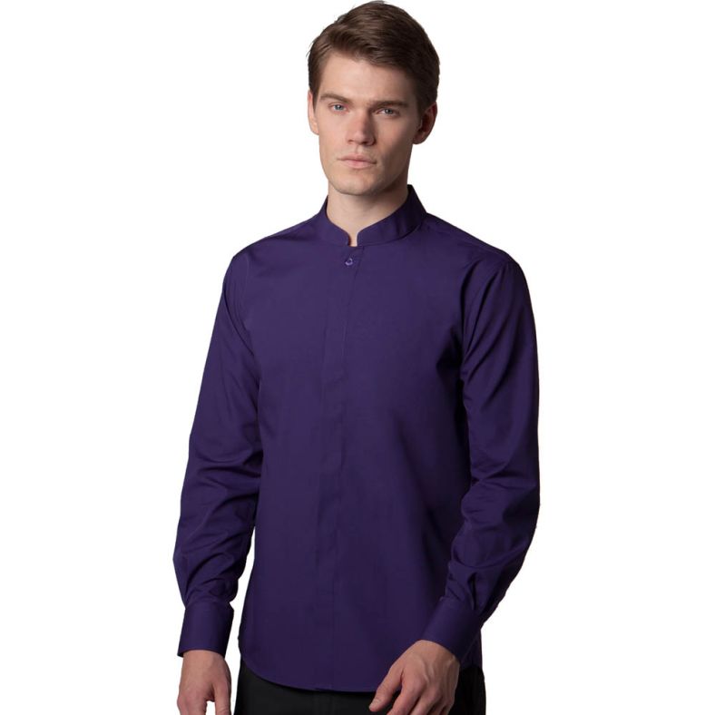 Kustom Kit Mandarin Collar Fitted Shirt Long Sleeved