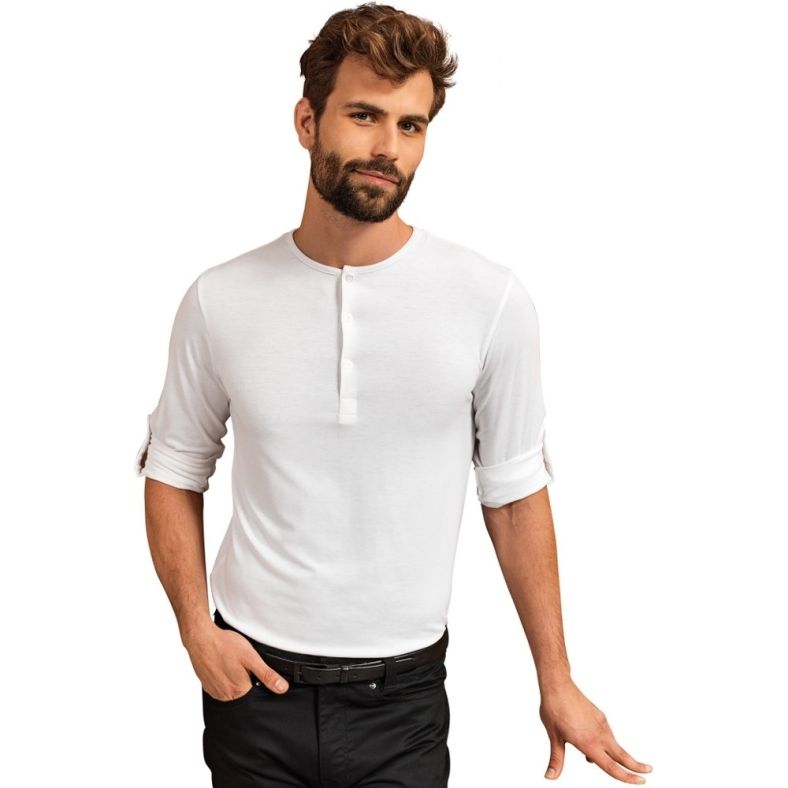 Premier Mens Long John Roll Up Long Sleeve Casual T Shirt White XS